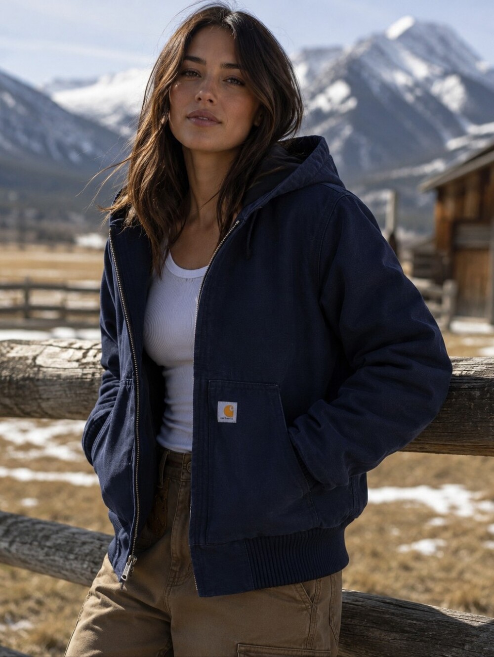 Carhartt Women’s Insulated Duck Canvas Hooded Work Jacket Navy Medium